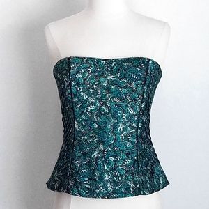 WHBM Butterfly Satin Pleated Green Corset Bustier